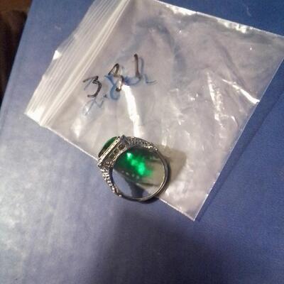 925 Silver Ladies Green Stone Filagree Ring