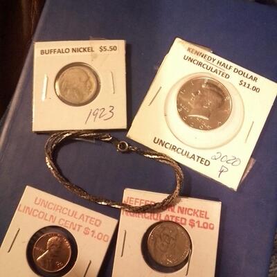 4 Uncirculated Coins & Bracelet Lot