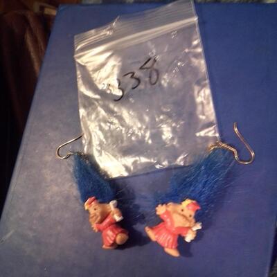 Vintage Blue Hair Troll Earrings