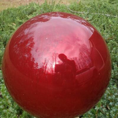 Red Gazing ball on stand