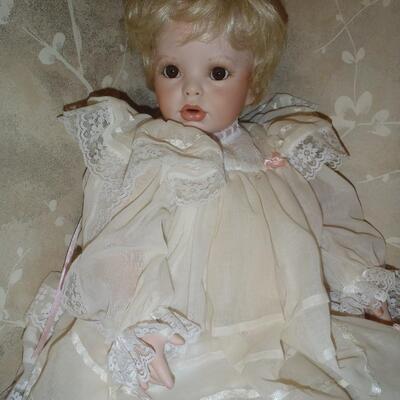 Porcelain Doll, long white dress, no box