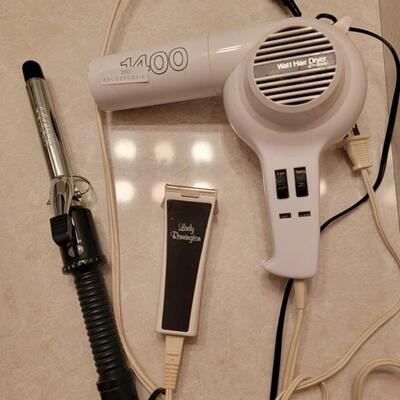 hair dryer, curling iron, electric razor