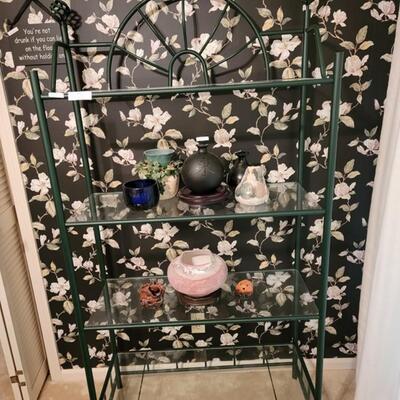 4 tier glass shelf metal frame storage display rack; items NOT included