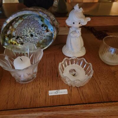precious moments figurine mother of pearl bowl 3 candle dishes