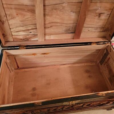 engraved wooden chest