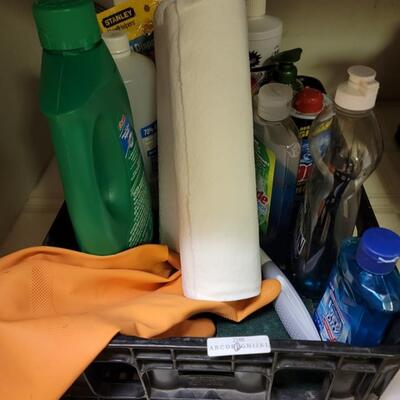 cleaning supply lot, 2 baskets full