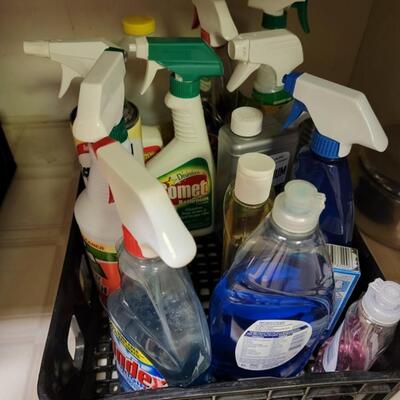 cleaning supply lot, 2 baskets full