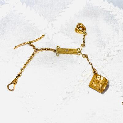 ANTIQUE VICTORIAN LADIES WATCH FOBS & CHAIN LOVERS KNOT G&CO GOLD TONE
