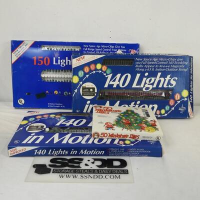 Christmas Lights in Motion: 2 Boxes 140, 1 box 150, and 1 box 50 miniature lites