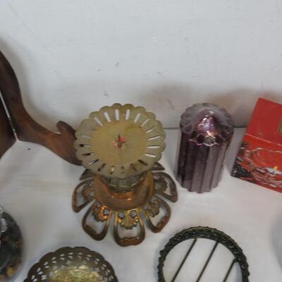 9 pc Home Decor: Candles, Mikasa Candle Dish, Brass, Beaded, Glass holders, etc
