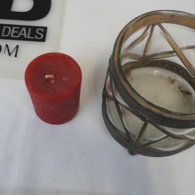 9 pc Home Decor: Candles, Mikasa Candle Dish, Brass, Beaded, Glass holders, etc