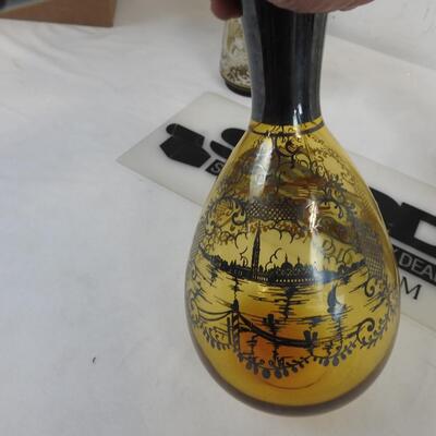 Glass Decanter and 3 Glasses with Unique Designs