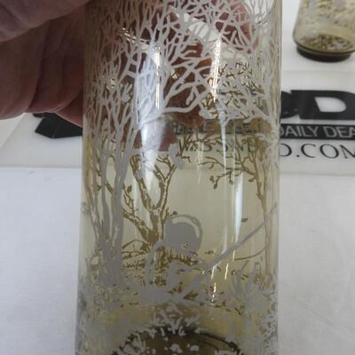 Glass Decanter and 3 Glasses with Unique Designs