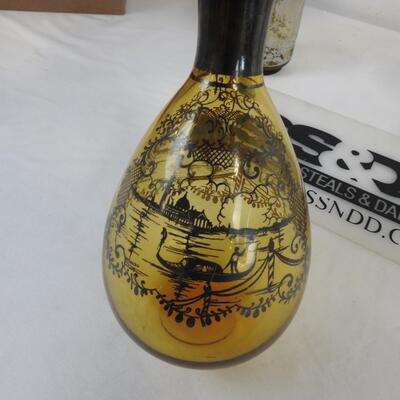 Glass Decanter and 3 Glasses with Unique Designs