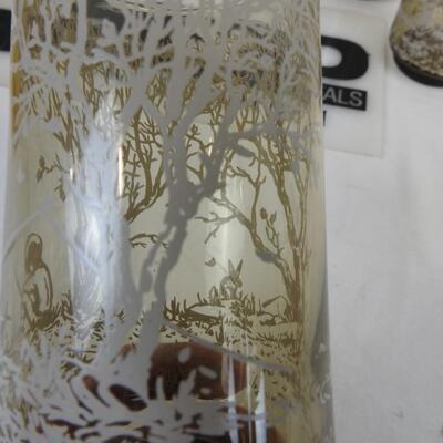 Glass Decanter and 3 Glasses with Unique Designs