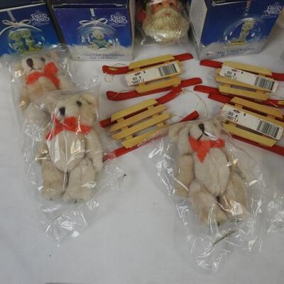 Holiday Sign Set, 4 Precious Moments Collection Ornaments, 2 Angel, Bears, Sleds