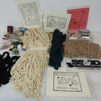 11+ Craft Lot: Macrame Rope, Lace, Thread, Beads, Tassels, Rocks, Ribbon, Floral