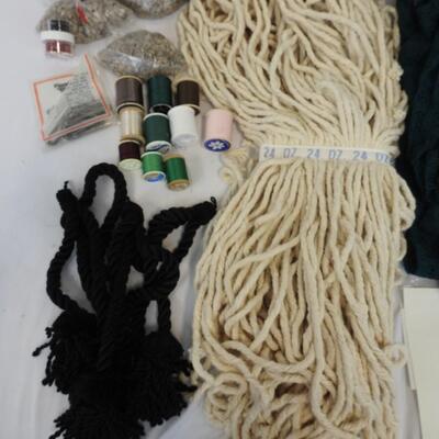11+ Craft Lot: Macrame Rope, Lace, Thread, Beads, Tassels, Rocks, Ribbon, Floral