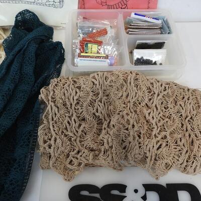 11+ Craft Lot: Macrame Rope, Lace, Thread, Beads, Tassels, Rocks, Ribbon, Floral