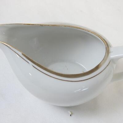 Set of China Dishes, Gold Trim, Salt and Pepper Shakers, Mugs and Saucers