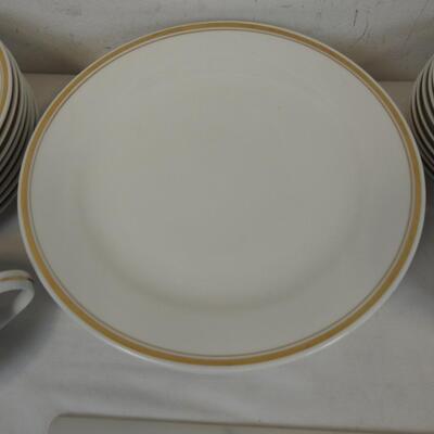 Set of China Dishes, Gold Trim, Salt and Pepper Shakers, Mugs and Saucers
