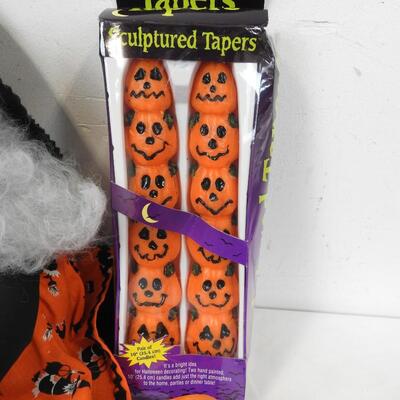 8 pc Halloween Lot: Spider Webs, Witch Soft Sculpture, Sculptured Tapers