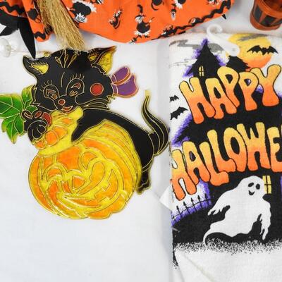 8 pc Halloween Lot: Spider Webs, Witch Soft Sculpture, Sculptured Tapers