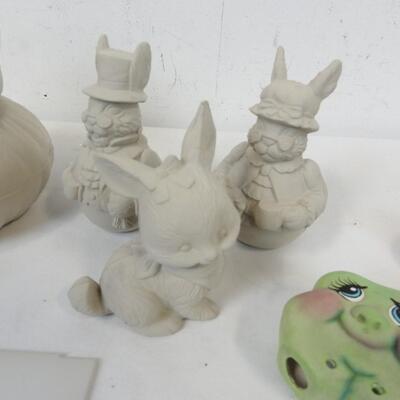 10 pc Ceramics and Greenware, Bunnies, Easter, Shamrock and Heart