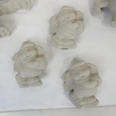 9 pc Greenware, Winter Rabbits, Ice skates