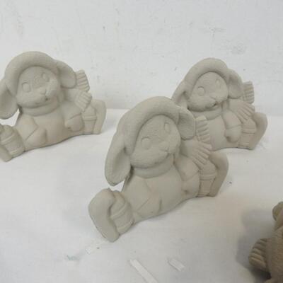 9 pc Greenware, Winter Rabbits, Ice skates