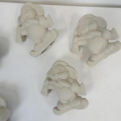 9 pc Greenware, Winter Rabbits, Ice skates