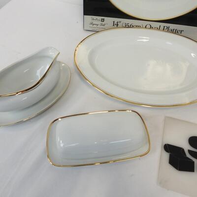 Sheffield Regency Gold Porcelain Fine China, Oval Platters, Butter Dish, Plates
