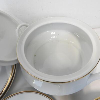 Sheffield Regency Gold Porcelain Fine China, Oval Platters, Butter Dish, Plates