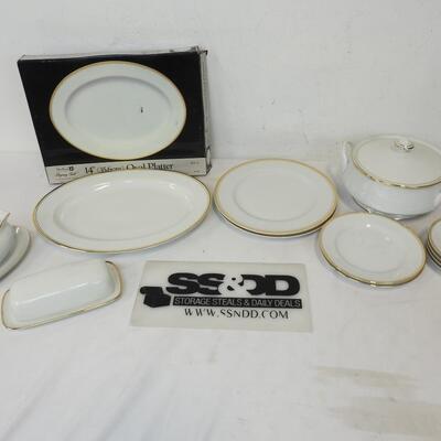 Sheffield Regency Gold Porcelain Fine China, Oval Platters, Butter Dish, Plates
