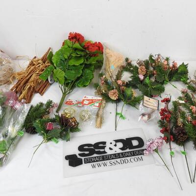 Craft Lot: Floral, Bells, Twisted Paper, Pine Needles