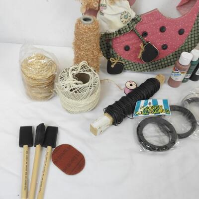 Craft Lot: Fabric, Hats, Metal Wire, Acrylic Paint, Wood