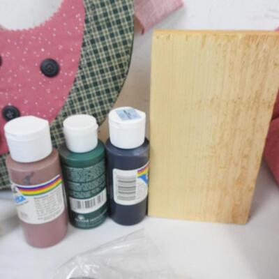 Craft Lot: Fabric, Hats, Metal Wire, Acrylic Paint, Wood