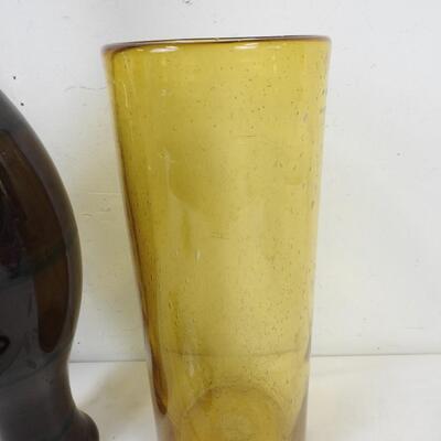 3 Large Vases, Brown, 20" Tall, Ceramic, Glass