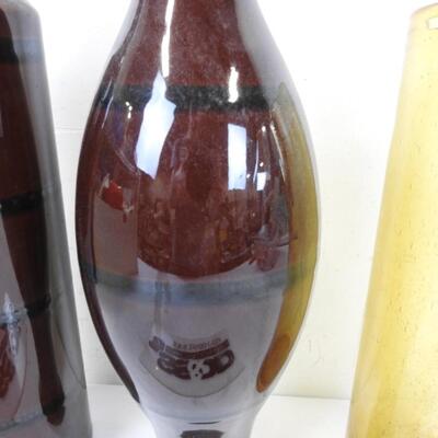 3 Large Vases, Brown, 20" Tall, Ceramic, Glass