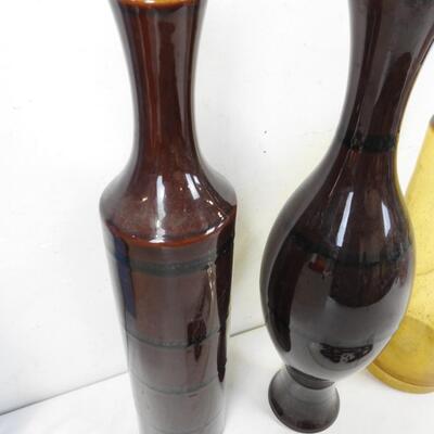 3 Large Vases, Brown, 20" Tall, Ceramic, Glass
