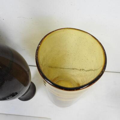3 Large Vases, Brown, 20" Tall, Ceramic, Glass