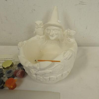 Paint by Number Type Kit, Trick or Treat Bowl, Acrylic Paint, Witch Bowl