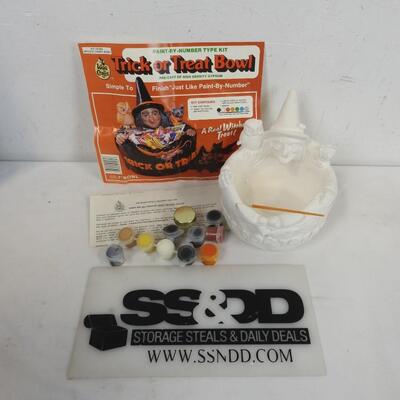 Paint by Number Type Kit, Trick or Treat Bowl, Acrylic Paint, Witch Bowl