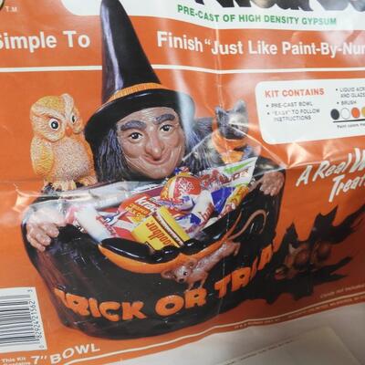 Paint by Number Type Kit, Trick or Treat Bowl, Acrylic Paint, Witch Bowl