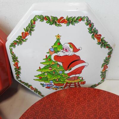 8 Christmas Tins, Some Vintage, Round, Hexagon, Red and Green