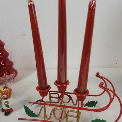 13 pc Christmas Decor: Glass Ornaments, Candle Holder, Kris-Moose