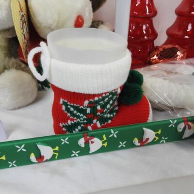 13 pc Christmas Decor: Glass Ornaments, Candle Holder, Kris-Moose