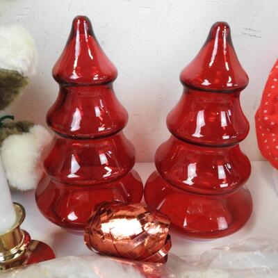 13 pc Christmas Decor: Glass Ornaments, Candle Holder, Kris-Moose