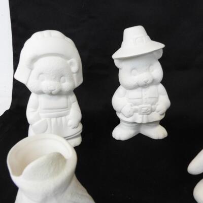12 pc Unpainted Ceramics, Fall Decor, Pilgrims, Pumpkin Bears, Ghosts