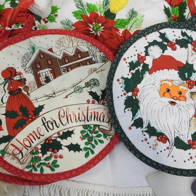 20+ Christmas Lot: Hot pads, Ornaments, Table Cloth, Tree Skirt, Bear Puppets